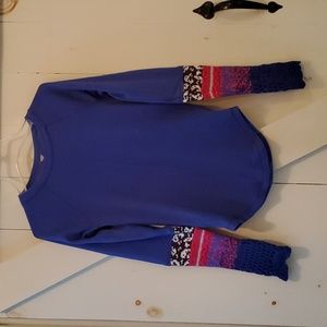 Free People mix thermal knit sleeve blue xs top